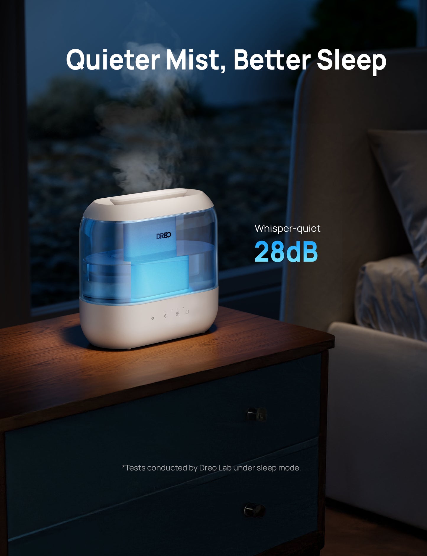 Humidifier for Bedroom, 4L Cool Mist Top-Fill Ultrasonic Humidifiers, Essential Oil Diffuser and Nightlight, 32H Runtime, 28Db Quiet Vaporizer Humidifier for Home, Baby Room, Touch Control