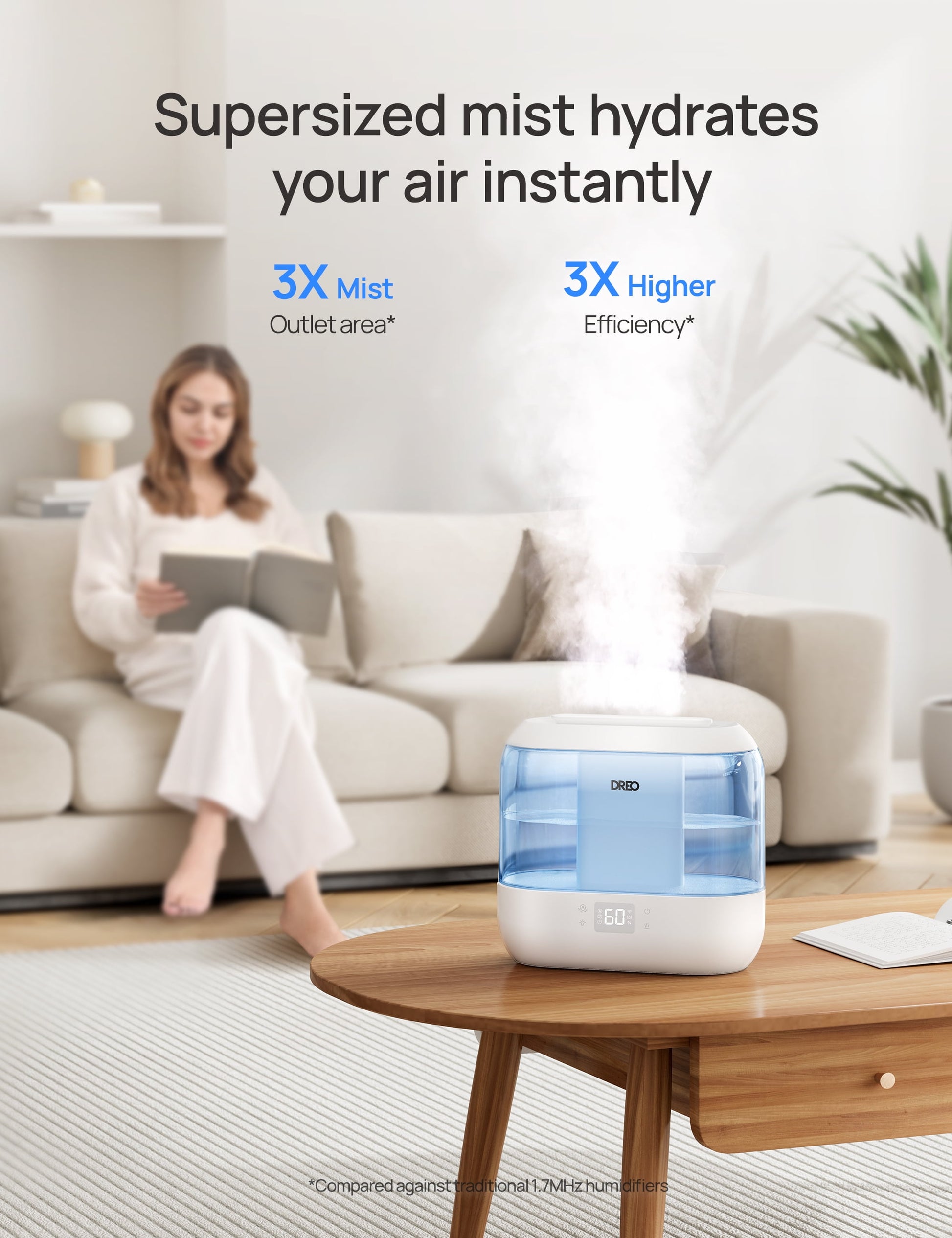 Humidifier for Bedroom, 4L Cool Mist Top-Fill Ultrasonic Humidifiers, Essential Oil Diffuser and Nightlight, 32H Runtime, 28Db Quiet Vaporizer Humidifier for Home, Baby Room, Touch Control